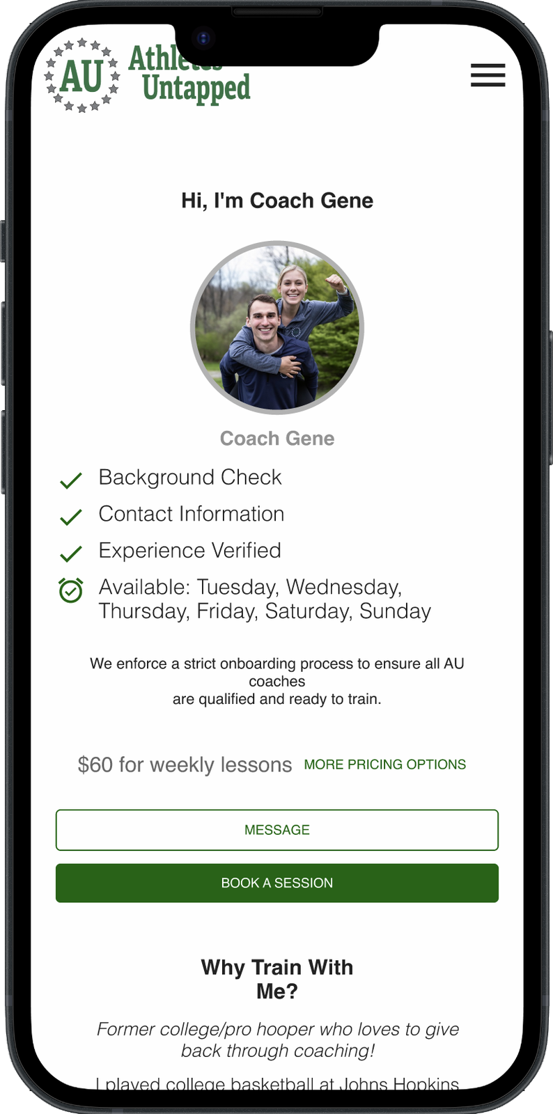 The original coach profile on a phone