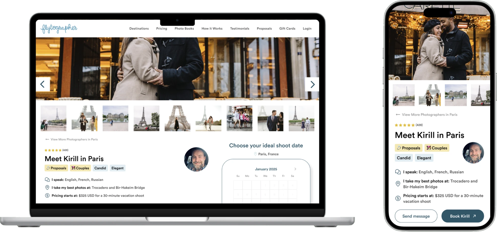 Recommended photographer profile on a laptop and a phone