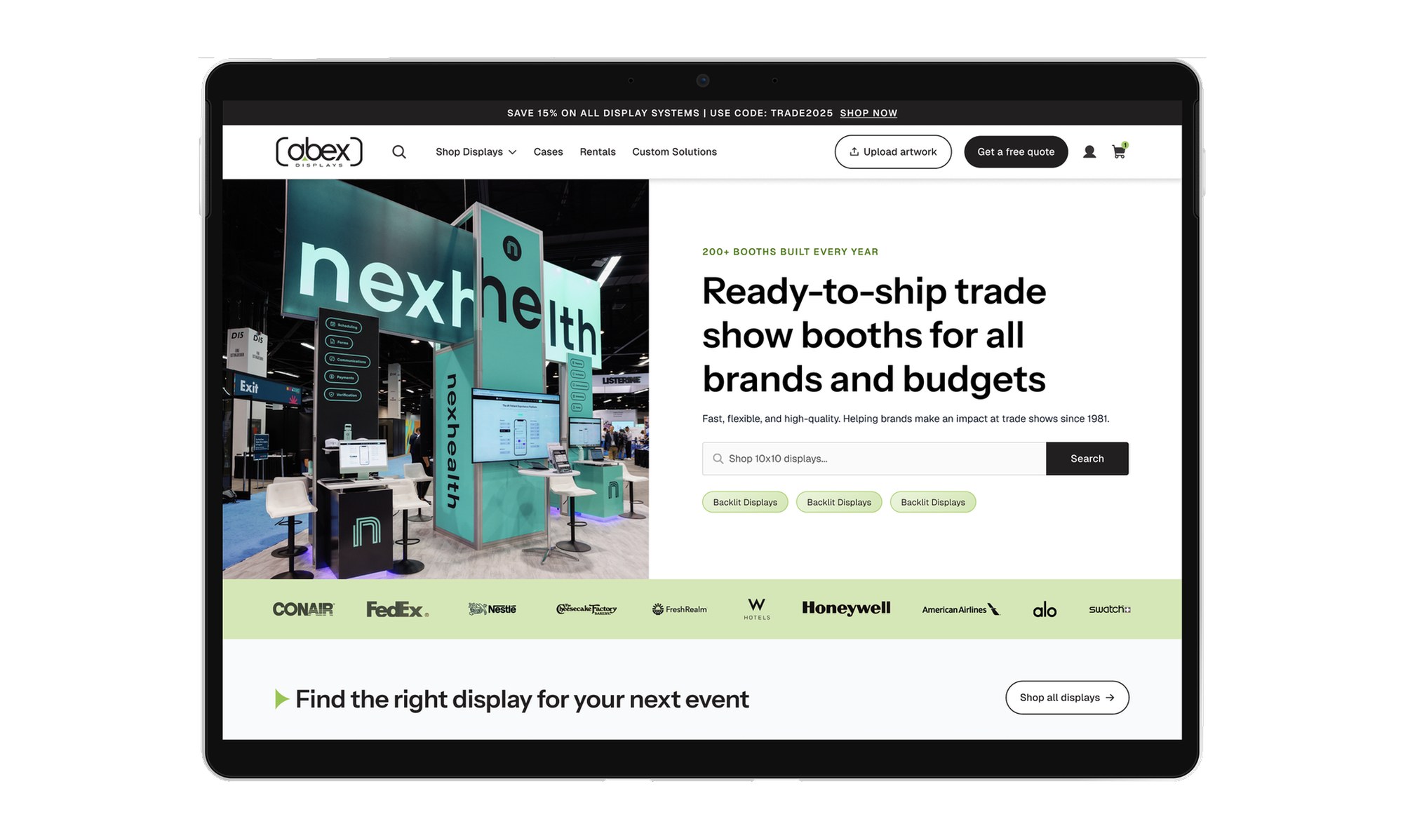 The redesigned Abex website on a laptop