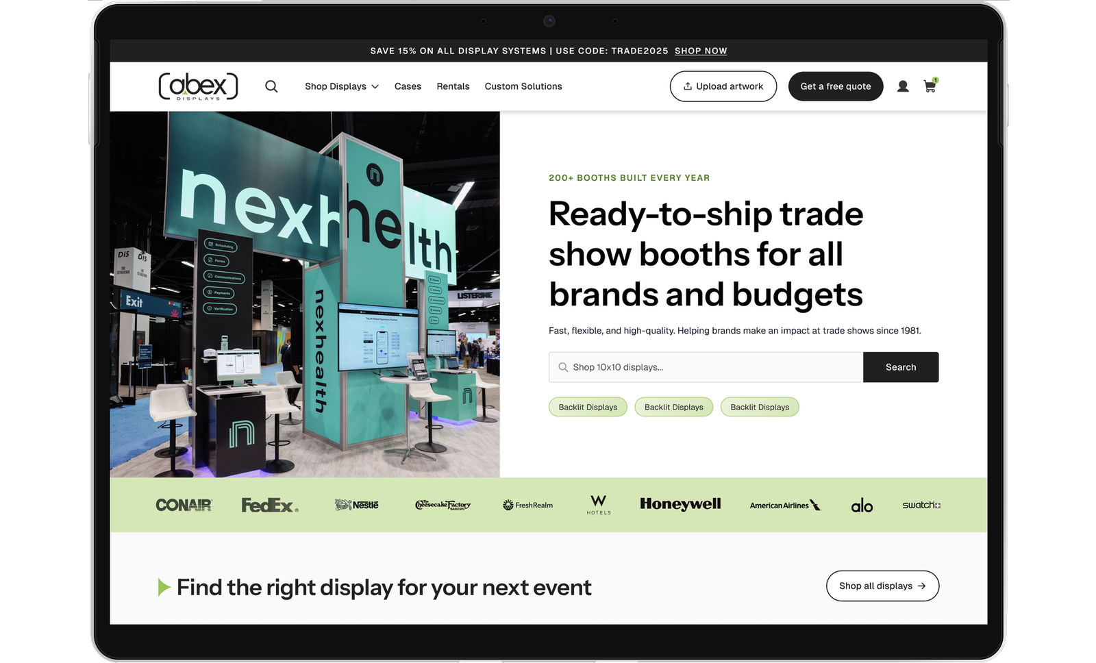 The redesigned Abex website on a laptop
