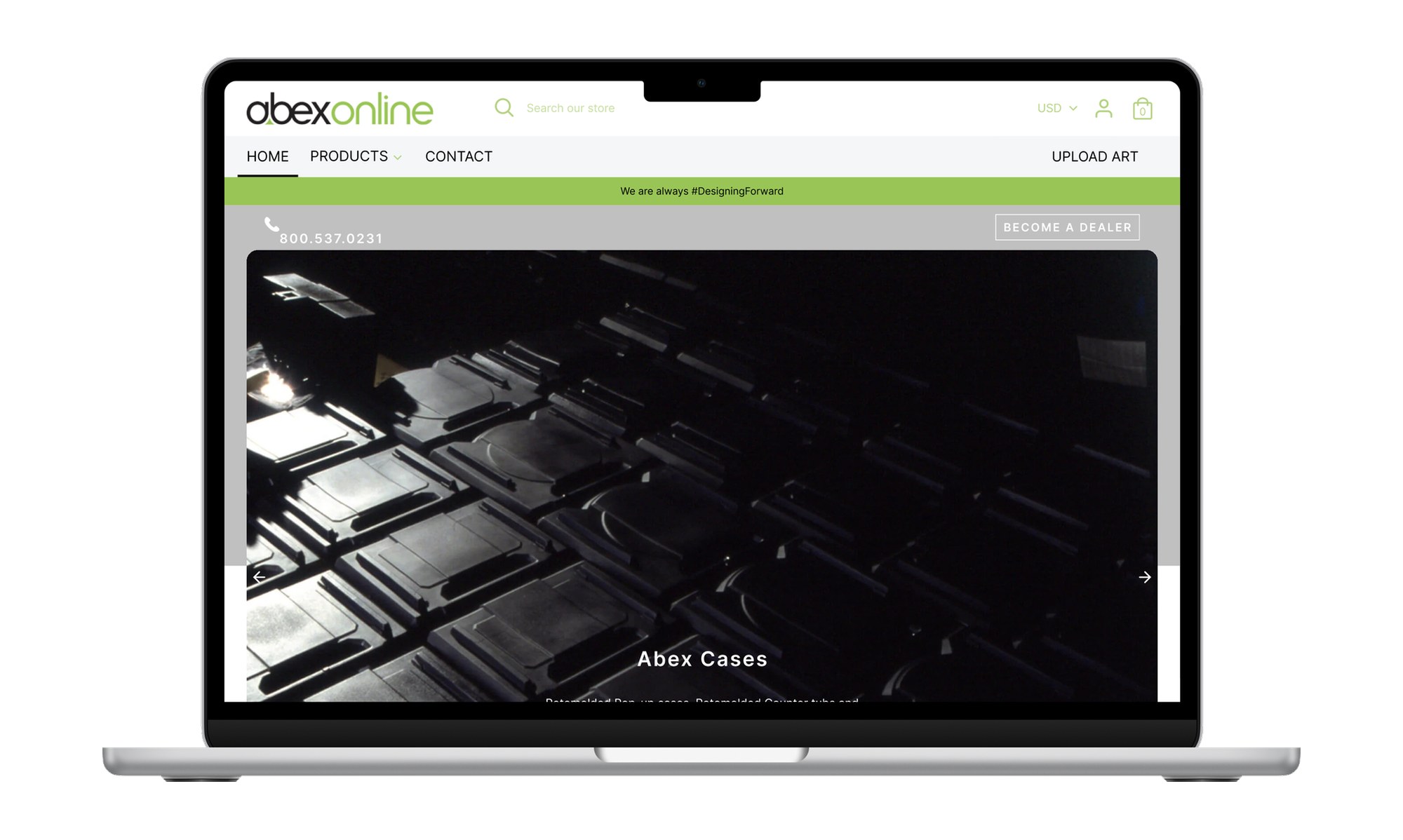 The original Abex website on a laptop