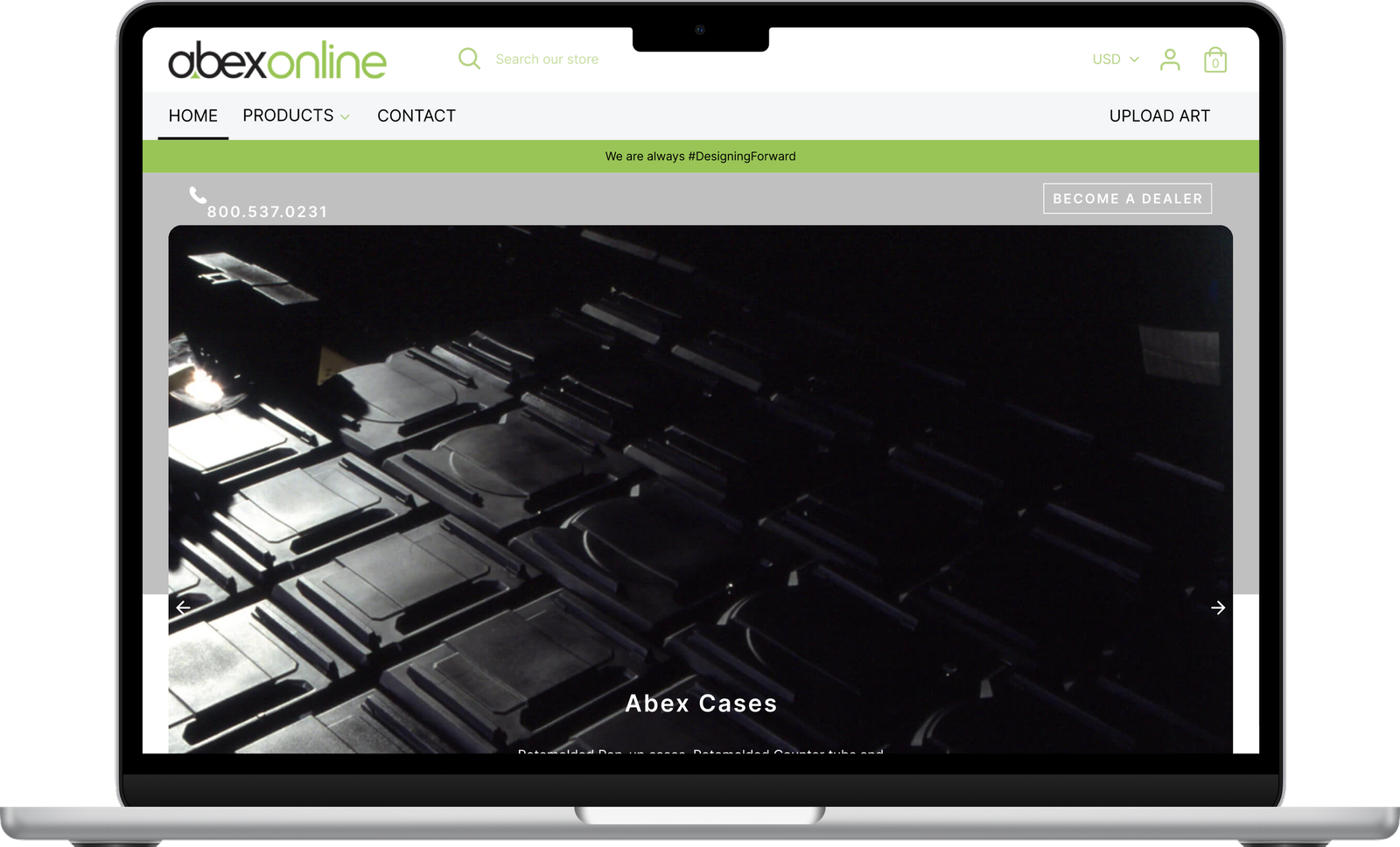 The original Abex website on a laptop