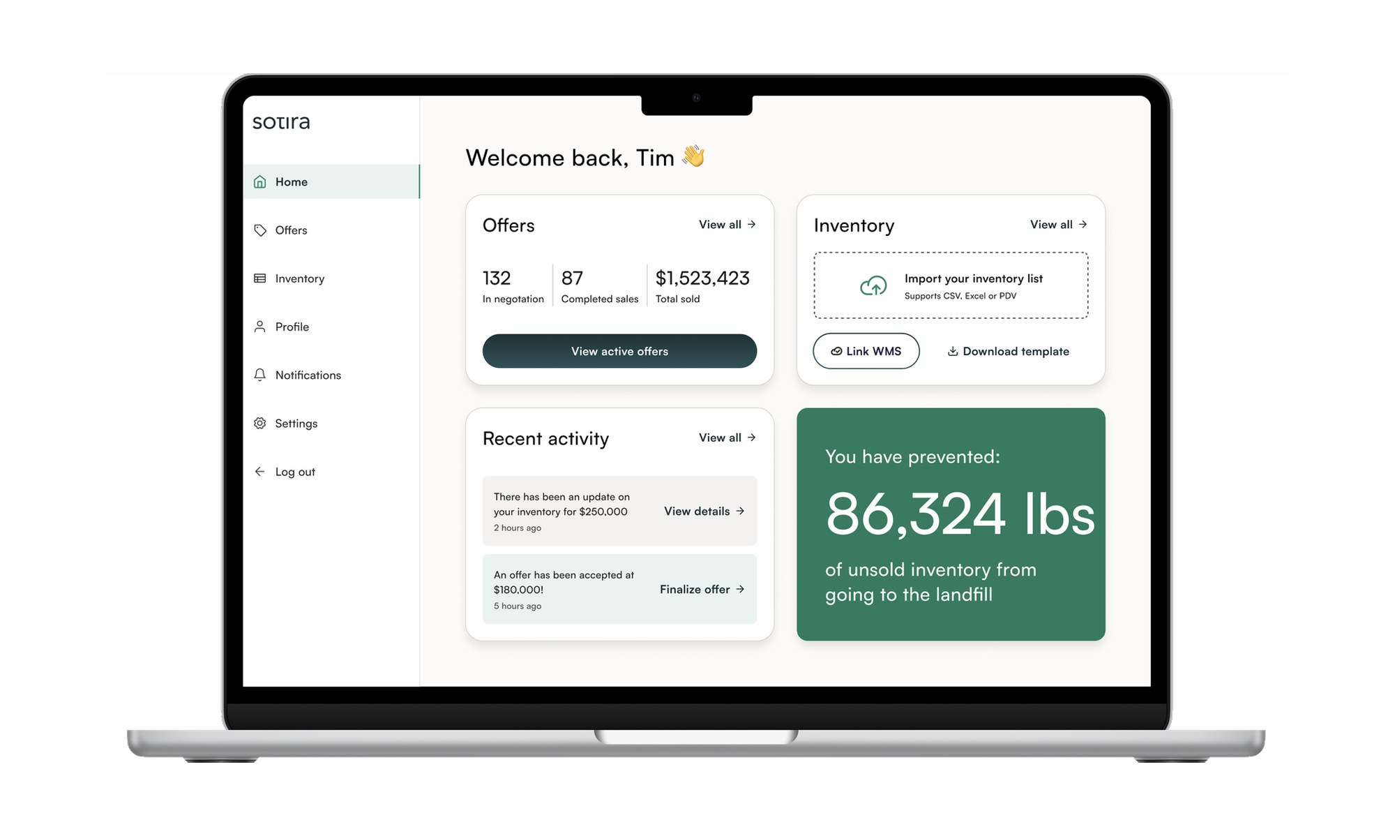 The redesigned Sotira dashboard on a laptop