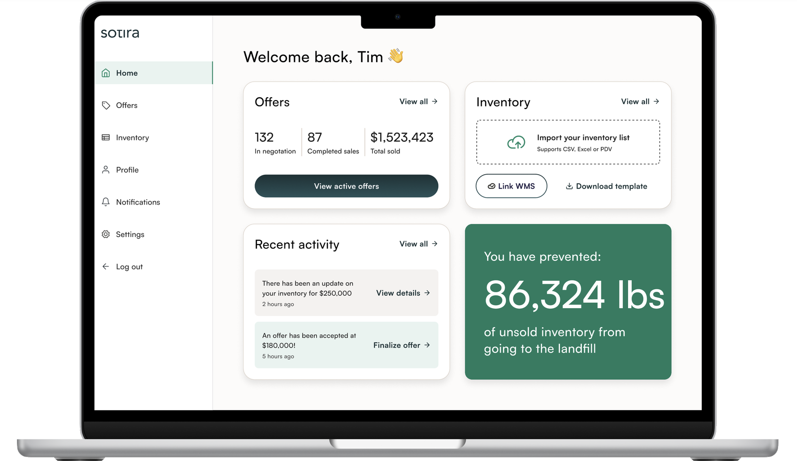 The redesigned Sotira dashboard on a laptop